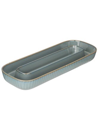 Менажница фарфор, 30х11.5х3.5 см, 2 секции, овал, Bronco, Soul Kitchen, синяя, 189-365