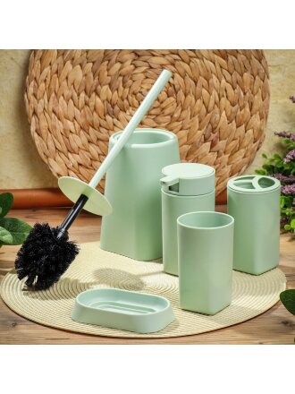 Набор для ванной 5 предметов, мятный, пластик, стакан, подст для зубных щеток, дозатор, мыльница, ершик, Y6-10721