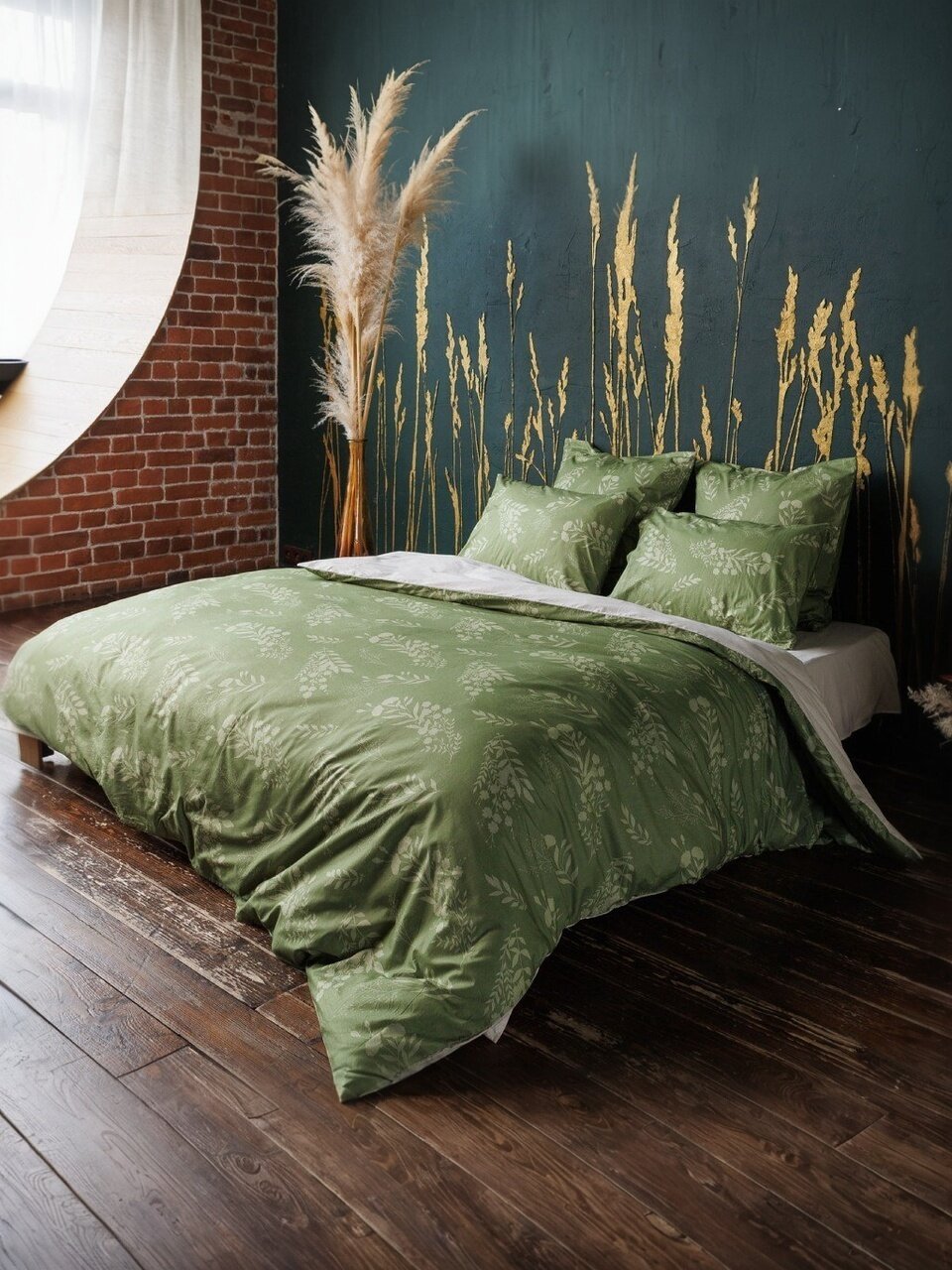 Постельное белье 2-спальное, простыня 200х220 см, 2 наволочки 70х70 см, пододеяльник 180х215 см, Волшебная ночь, перкаль, коллекция Эко Стиль, Grass 8768/1