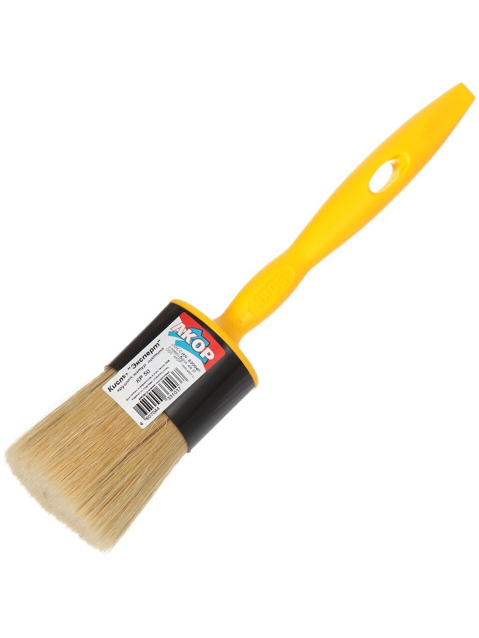 Кисть круглая, Акор, Эксперт, диаметр 50 мм, натуральная щетина, рукоятка пластик, 140 00 050