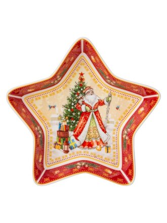 Блюдо фарфор, фигурное, 17.5х17.5х3.5 см, красное, Дед Мороз, Lefard, 85-1747