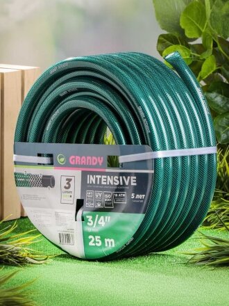 Шланг поливочный, 3/4 '', внутренний d19 мм, 18 атм, армированный, 25 м, 3 слоя, Grandy, Intensive, ПВХ, усиленный, d20 - внешн., AGL063425/PGH-19A-25