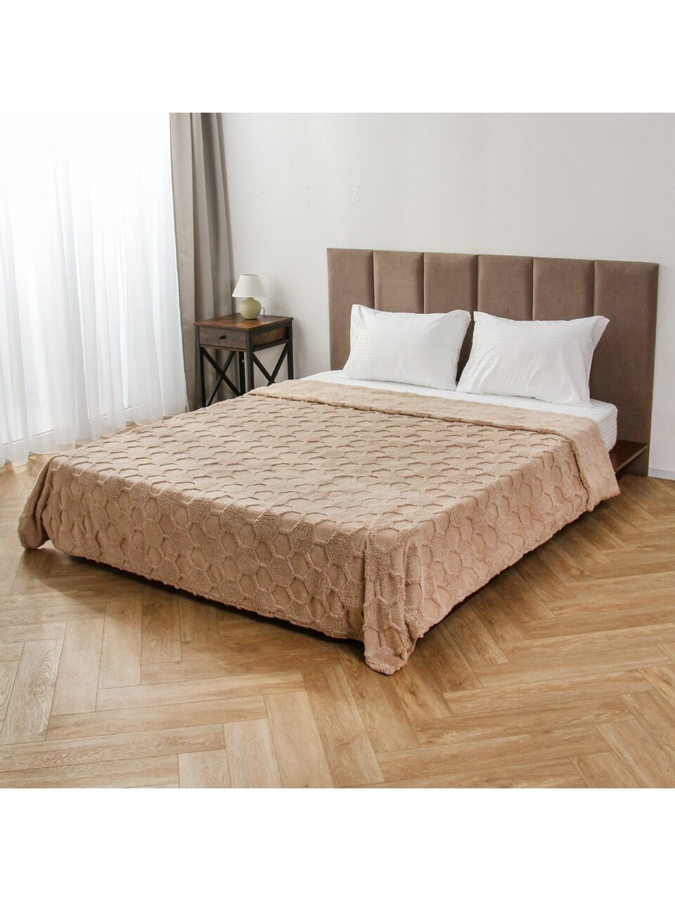 Плед евро, 200х220 см, велсофт жаккард, 100% полиэстер, Silvano, Соты, бежевый, 200/010-UYUT/LA