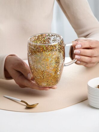 Кружка стекло, 350 мл, Звездочки, двойные стенки, 8х11.5 см, Daniks