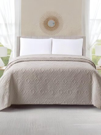 Покрывало евро, 240х260 см, 100% полиэстер, стеганое, Cleo, Caroline Узоры, песочно-серое, 240/011-CN