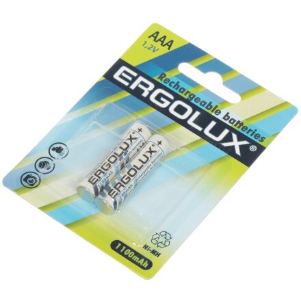 Батарея аккумуляторная 1100 мА·ч, Ni-Mh, ААА (LR03, R3), 2 шт, в блистере, Ergolux, 12446