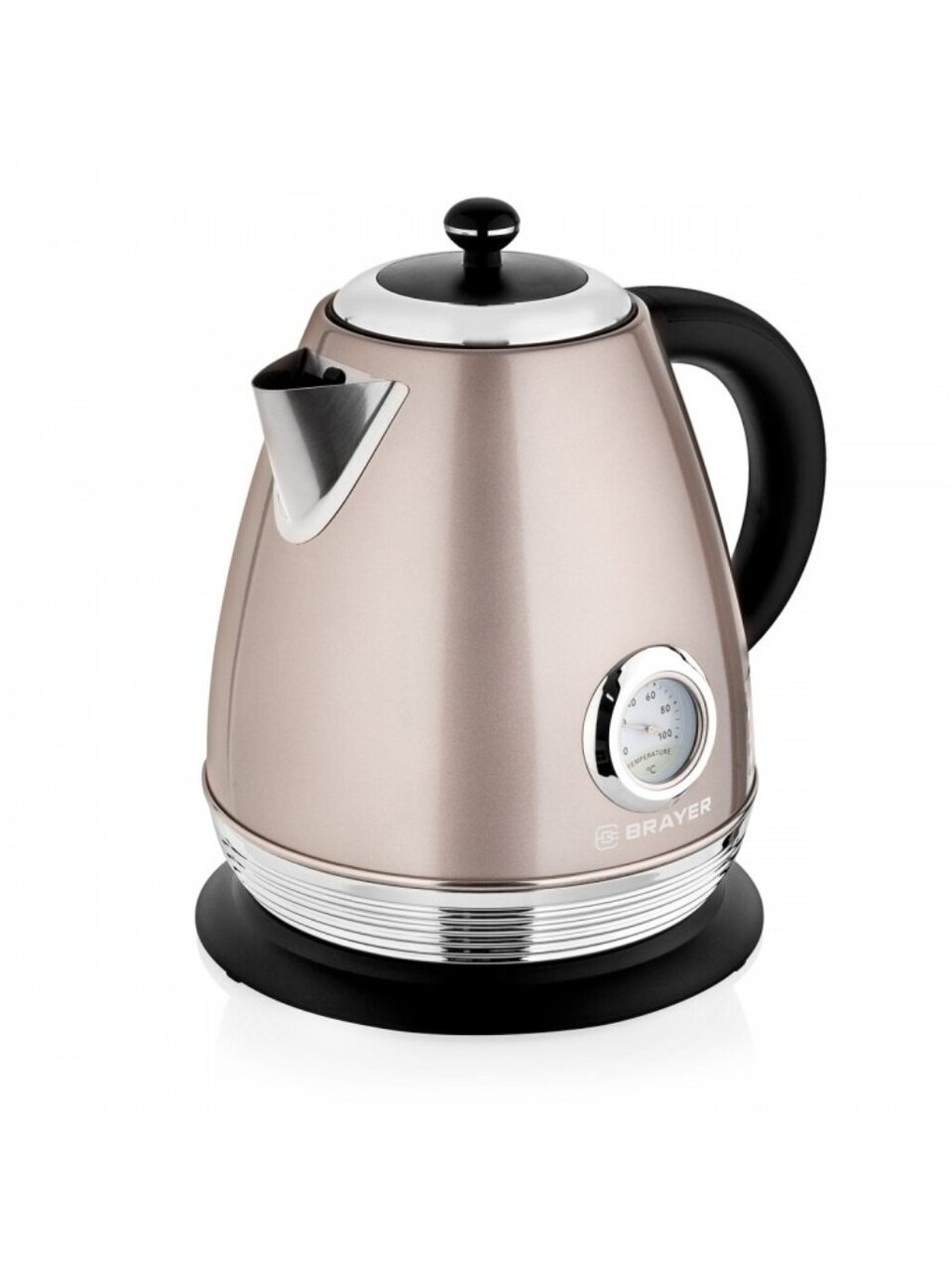 Чайник электрический Brayer, 1007BR Strix, черный, 1.7 л, 2200 Вт, скрытый нагревательный элемент, нержавеющая сталь