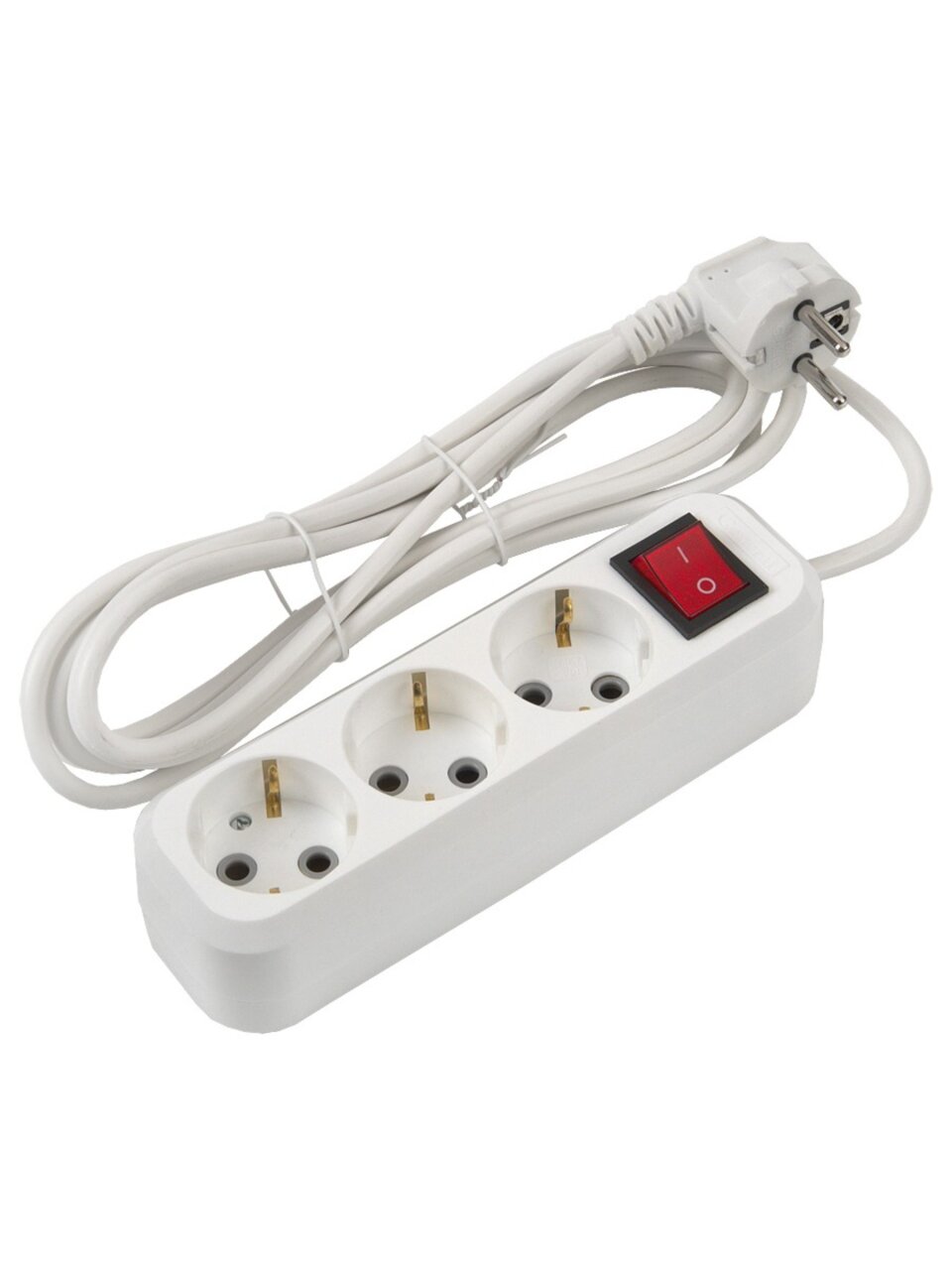 Удлинитель бытовой 3 гнезда, 5 м, ПВС, 3х0.75 мм², с заземлением, 10 А, выключатель, 2200 Вт, General Lighting Systems, 470091