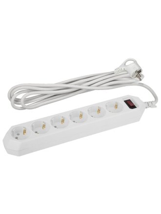 Сетевой фильтр 6 гнезд, 1.5 м, 3х0.75 мм², с заземлением, 10 А, белый, Эра, USF-6es-1,5m-W, Б0037260