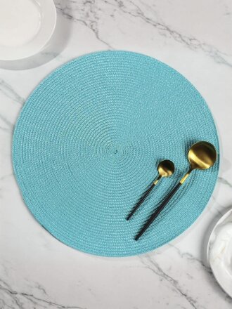Салфетка для стола полимер, 38х38 см, круглая, бирюзовая, Y6-2542