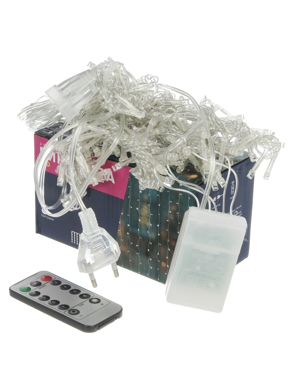 Гирлянда 228 ламп, 2х2 м, 8 режимов, Занавес, теплый белый свет, прозрачная, сетевая, пульт, LED