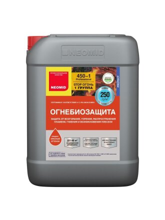 Антисептик Neomid, 450 ОгнеБио, для дерева, 1 группа, красный, 10 кг