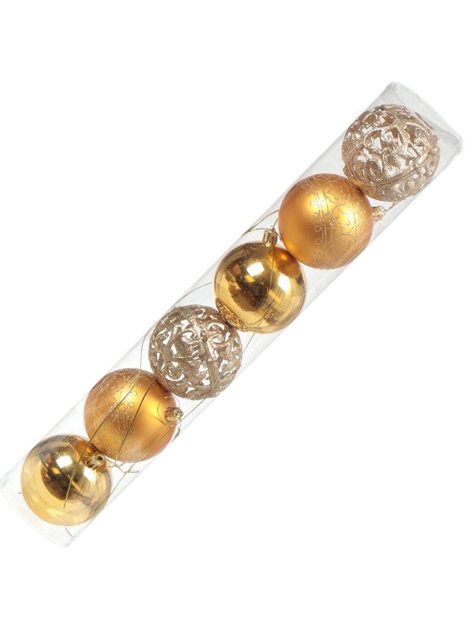 Елочный шар 6 шт, золотой, 8 см, пластик, SY18CBB-81