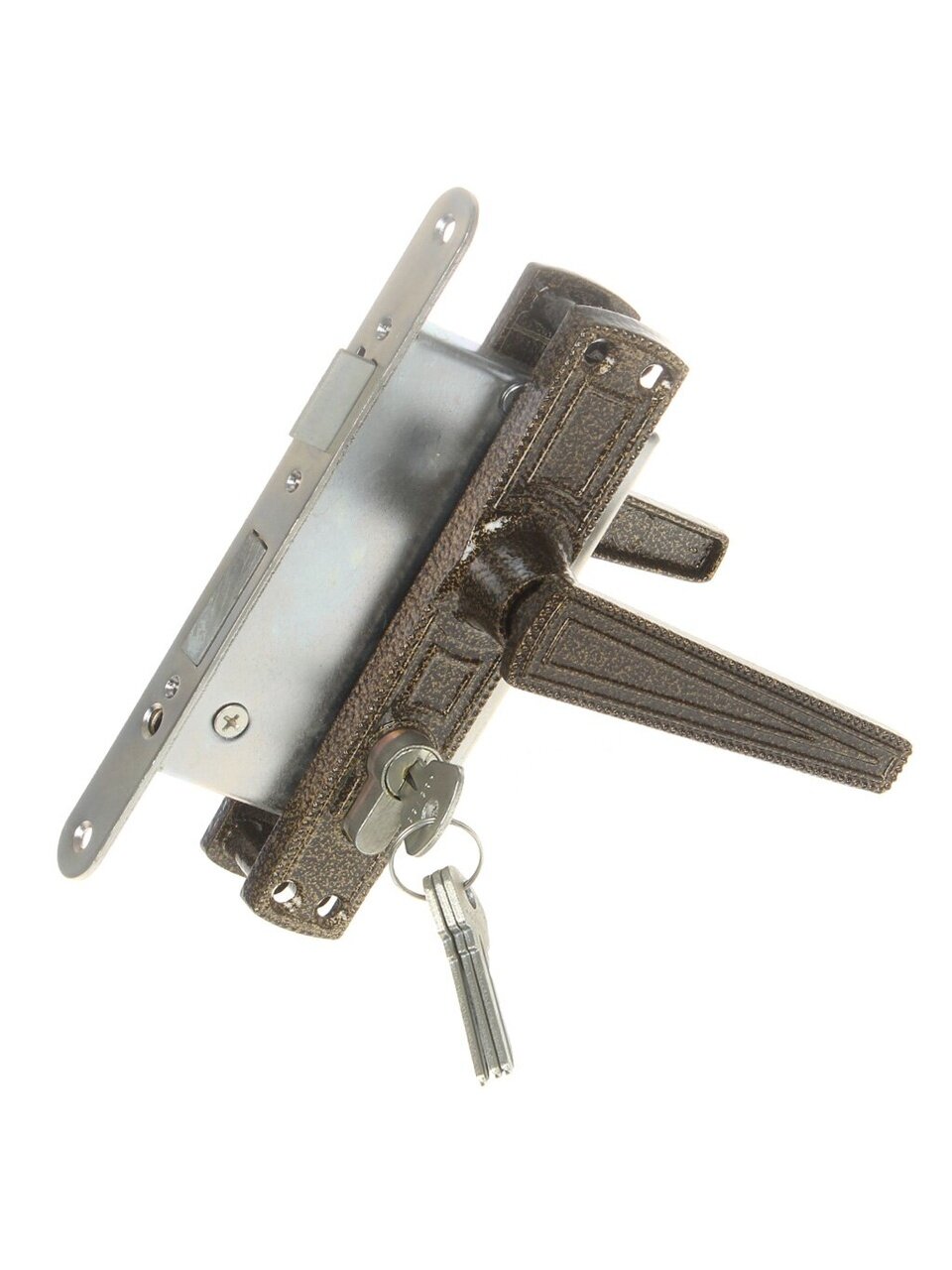 Замок врезной Зенит, ЗВ4-3.01, 00-00000447, ручка в комплекте, цилиндровый, бронзовый