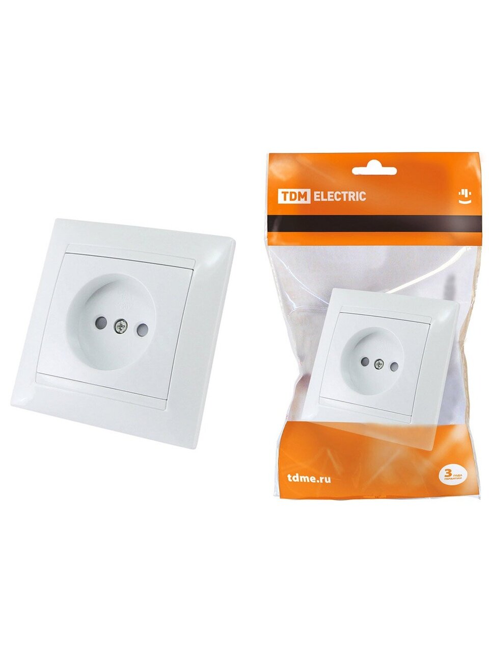 Розетка скрытой установки, 1 гнездо, без заземления, 10 А, 250 В, с защитными шторками, белая, TDM Electric, Лама, SQ1815-0010