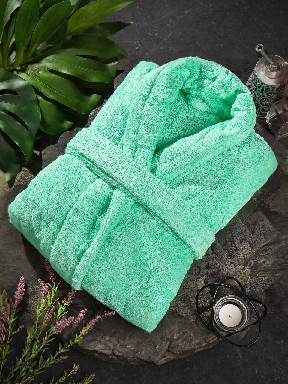 Халат женский, махровый, 100% хлопок, мятный, XL-XXL, 52-54, Barkas
