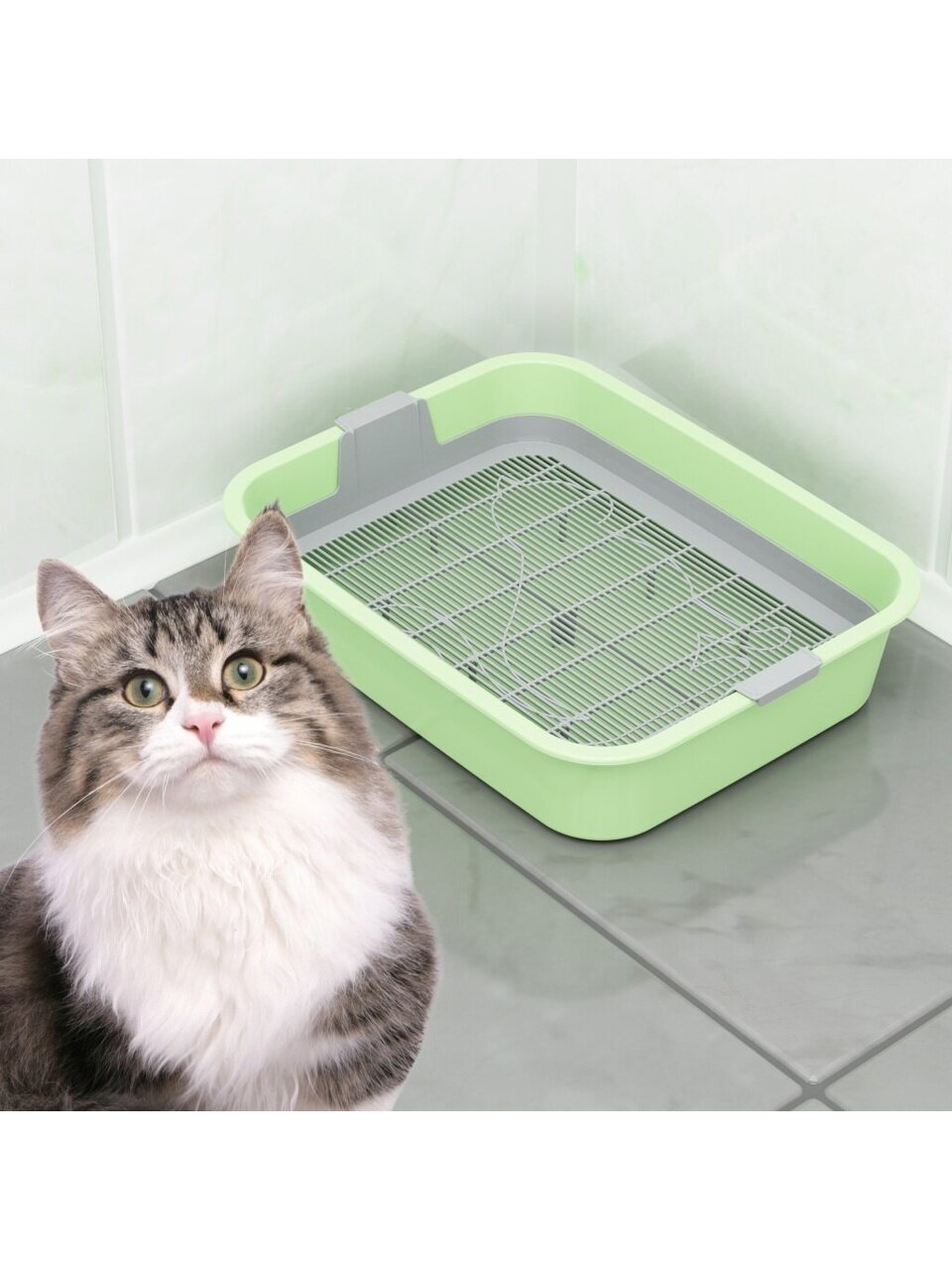 Лоток с сеткой, с бортиком, зеленый, Альтернатива, Барсик, М6932