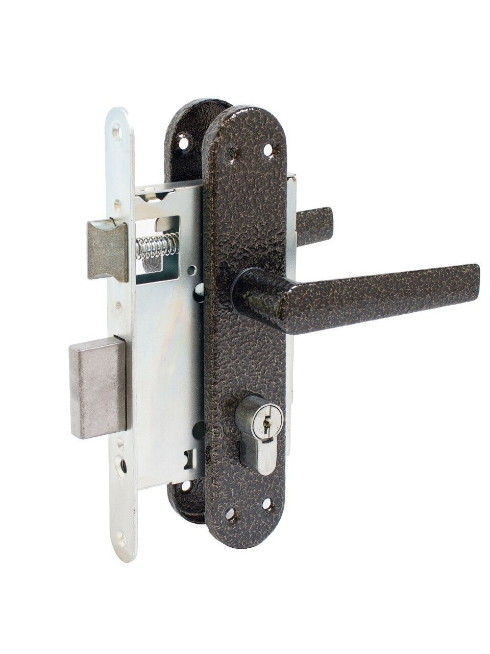 Замок врезной Птимаш, ЗВ4-3.07, 8458, ручка в комплекте, цилиндровый, шуруп, старая бронза