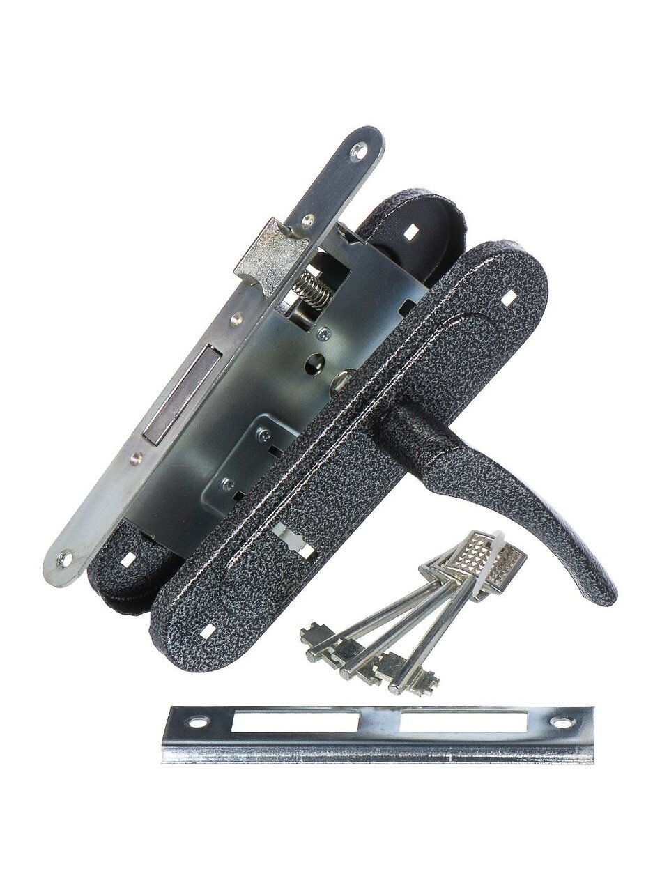 Замок врезной Птимаш, ЗВ9-4.07 (ЗВ9), 11 618, ручка в комплекте, сувальдный, универсальный, с пружиной, серебро