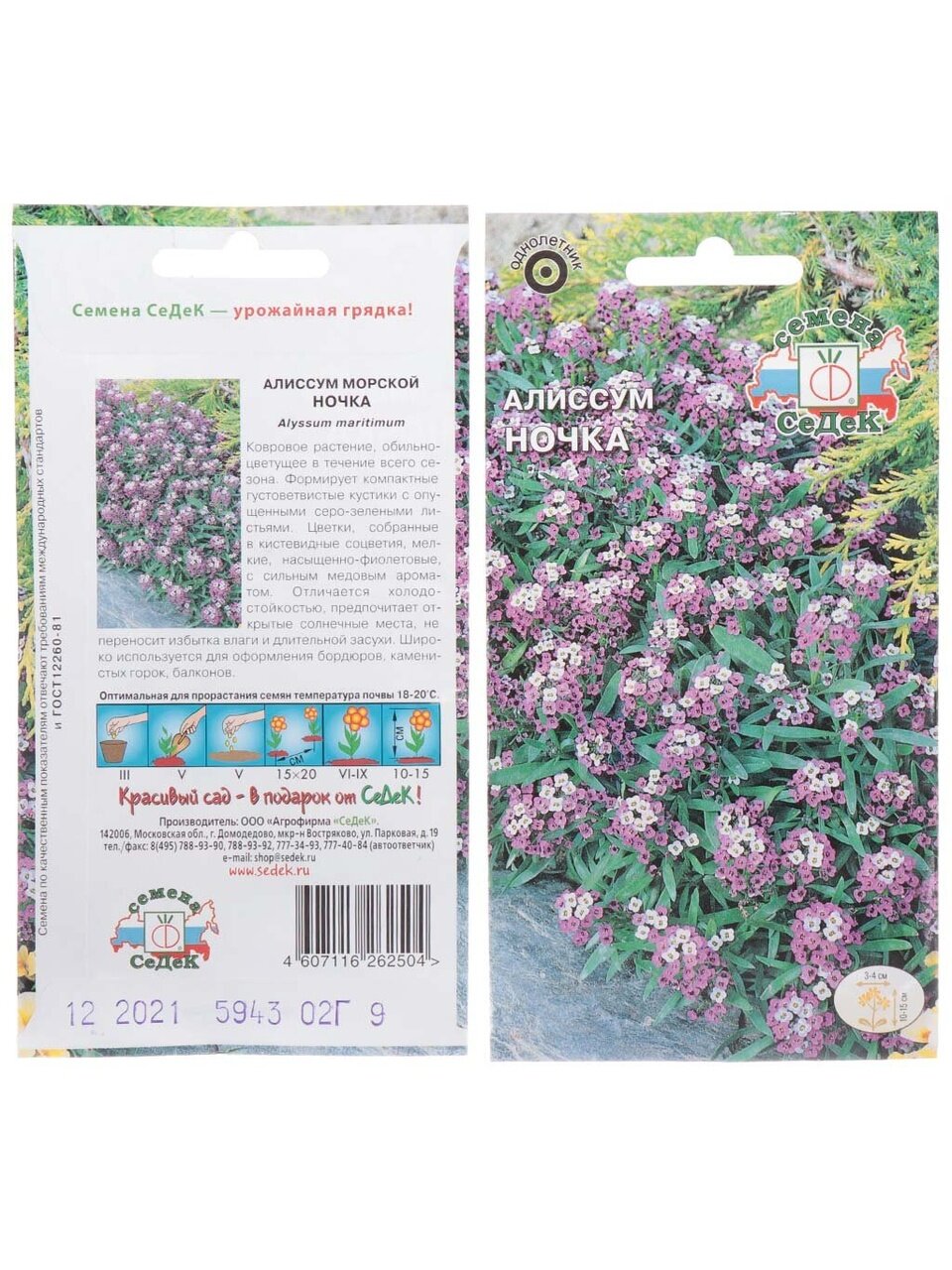 Семена Цветы, Алиссум, 0.2 г, цветная упаковка