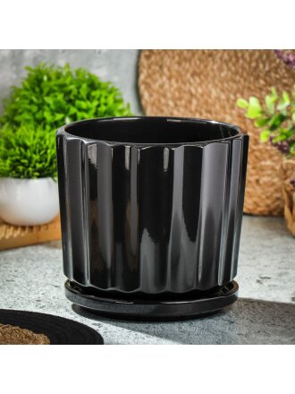 Горшок керамика, 4 л, 20.5х19.5 см, черный, Блеск, Y4-8766