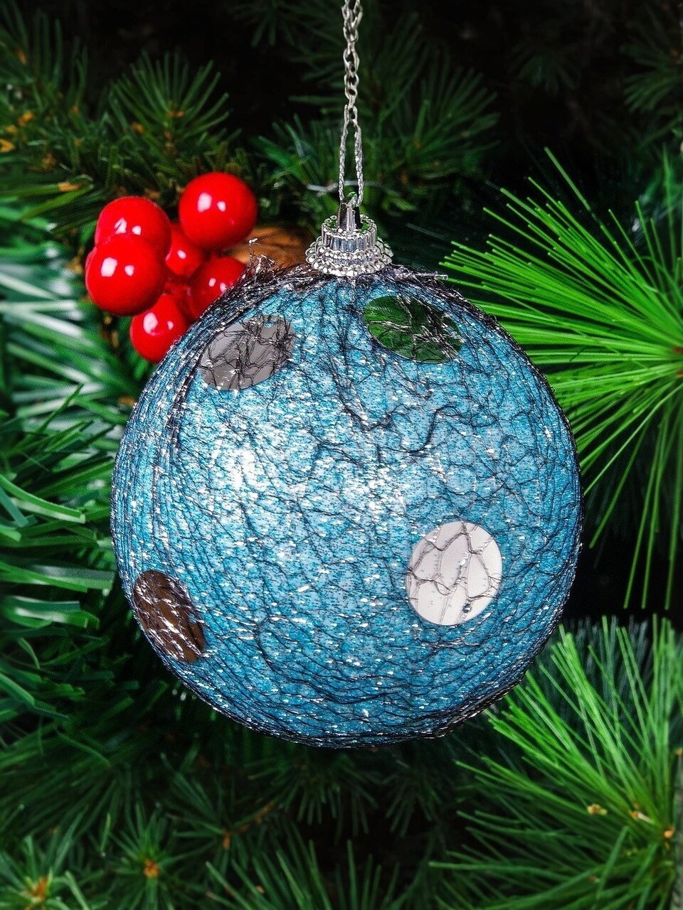 Елочный шар голубой, 8 см, SYPMQA-102114