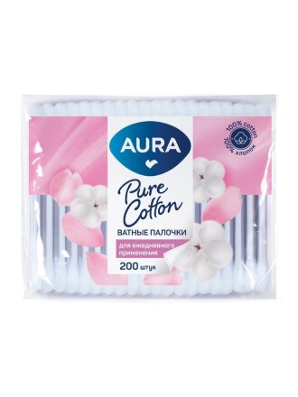 Ватные палочки 200 шт, полиэтилен, Aura, 2953