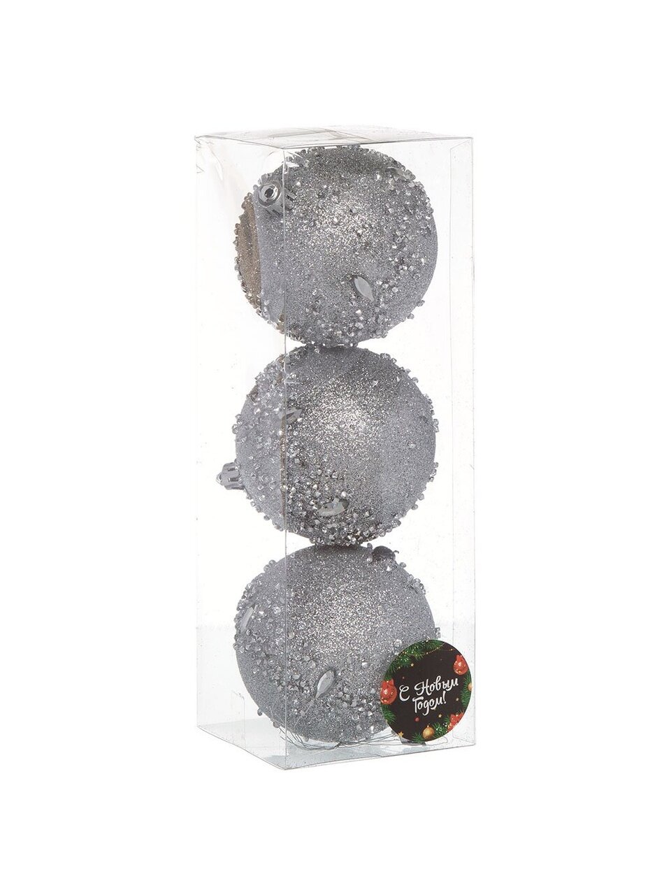 Елочный шар 3 шт, серебро, 8 см, пластик, SY19STB-061S