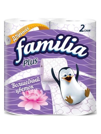 Туалетная бумага Familia, Plus Волшебный цветок, 2 слоя, 4 шт, 18.8 м, с втулкой