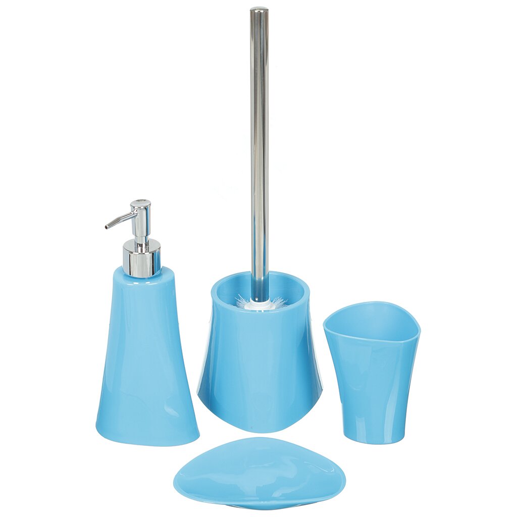 Набор для ванной 4 предмета, Cristal, синий, мыльница, дозатор для мыла, стакан, ерш, 568-190