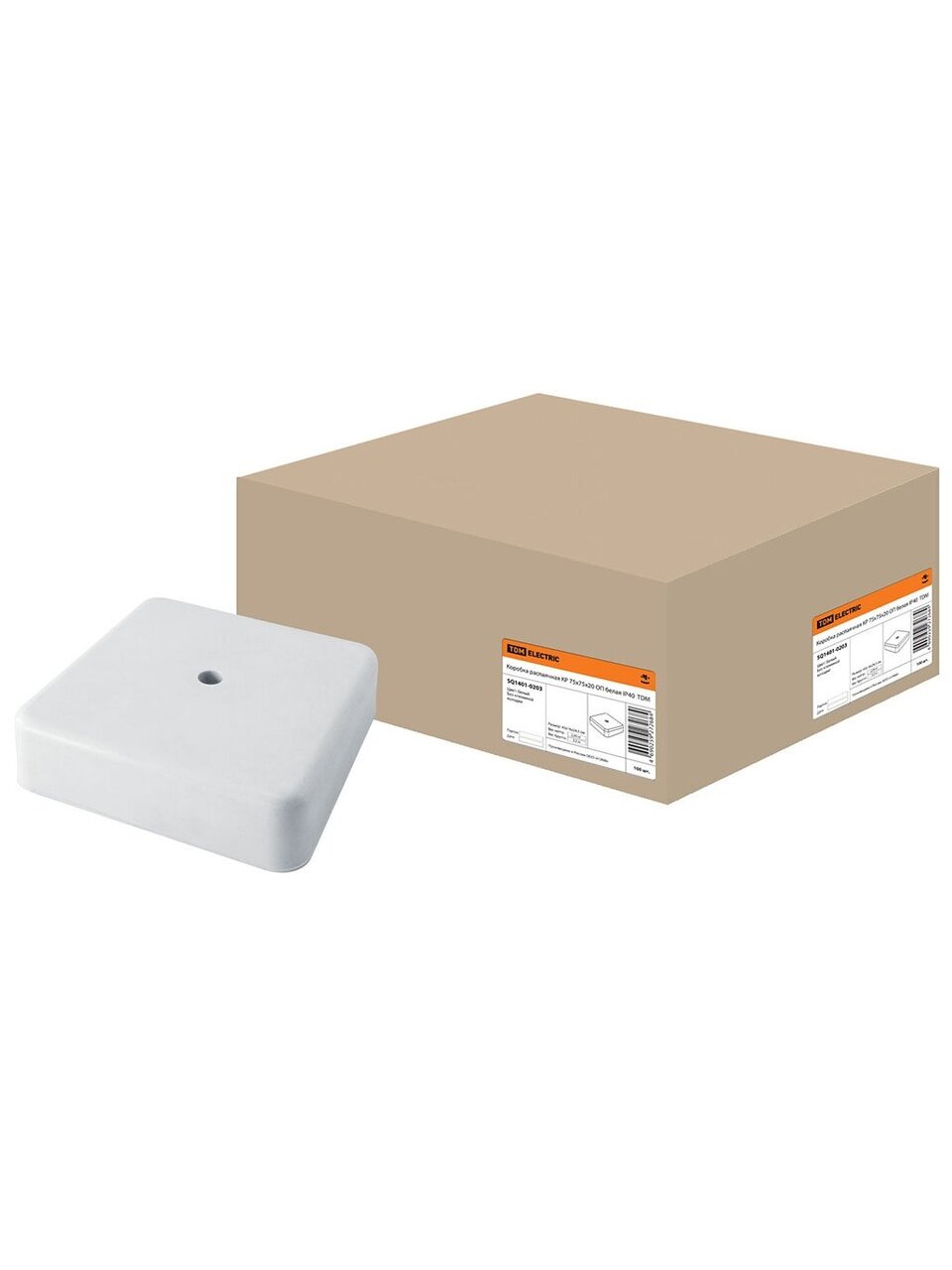 Коробка распаячная, открытая, 75х75х20 мм, TDM Electric, белая, IP40, SQ1401-0203