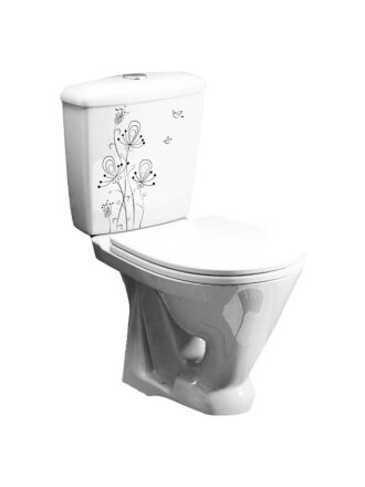 Унитаз-компакт Уклад, Радуга цветы, косой выпуск, сиденье полипропилен, 1 режим