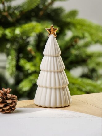 Фигурка декоративная полимер, Елка, 7.3х7.3х16 см, белая, Y4-9360