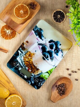 Весы кухонные электронные, стекло, Rion, Черника, точность 1 г, до 5 кг, LCD-дисплей, PT-893
