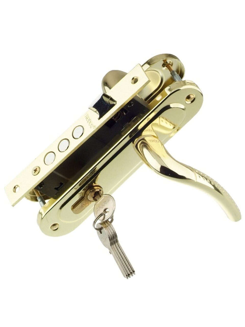 Замок врезной Trodos, 61/106 3RB PB, 202085, ручка в комплекте, цилиндровый, золотой