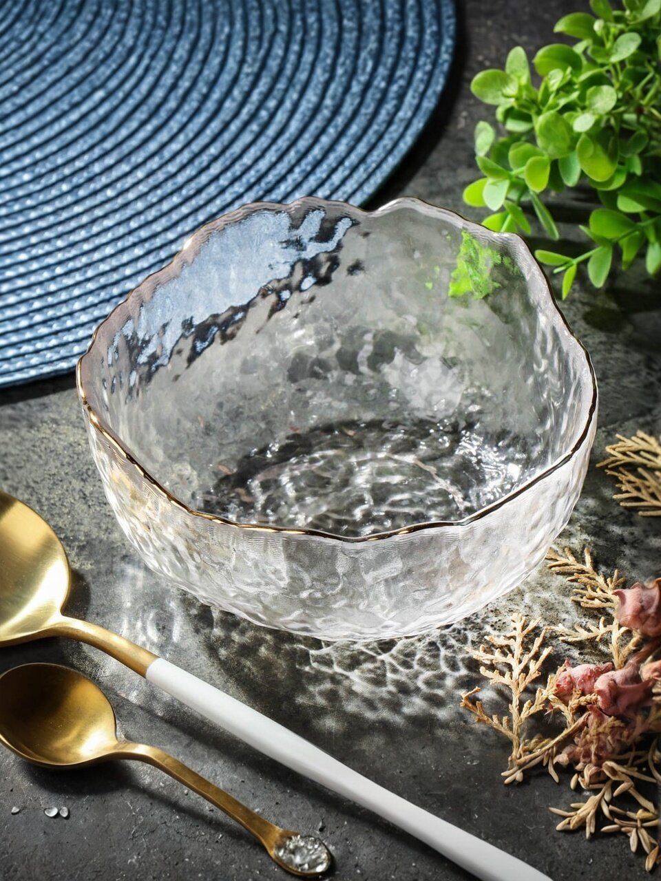 Салатник стекло, круглый, 13х6 см, 0.3 л, отвод золотом, Алмаз, Y6-10089/Y4-9202