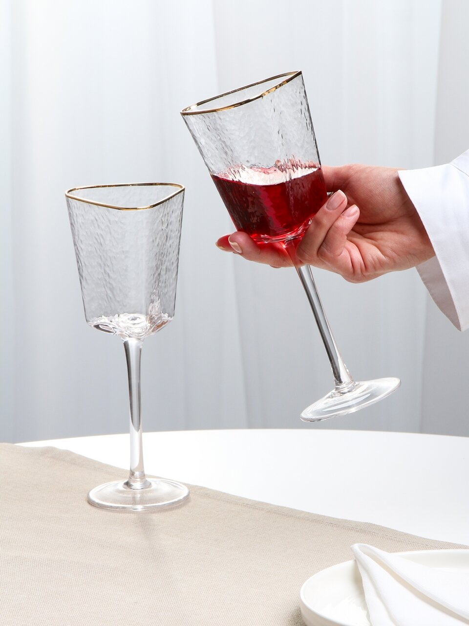 Бокал для вина, 300 мл, стекло, 2 шт, Daniks, Трио, с золотой отводкой