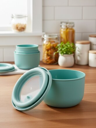 Миска пластик, 0.6 л, 12х8.2 см, фисташковая, круглая, герметичная, Idea, Нео, М 1324