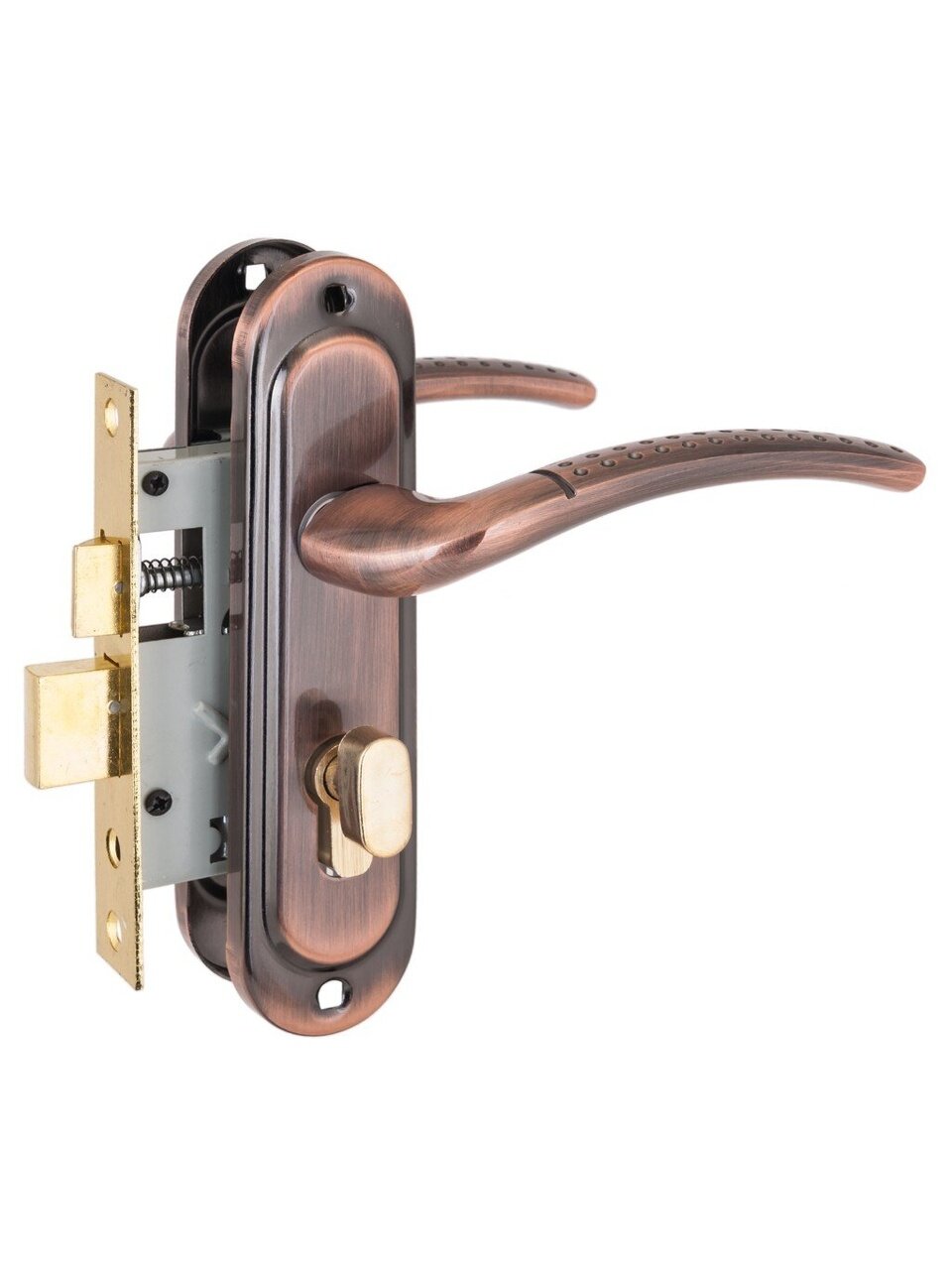 Замок врезной Стандарт, 132/50B, 4856, ручка в комплекте, цилиндровый, вертушка AС, старая медь