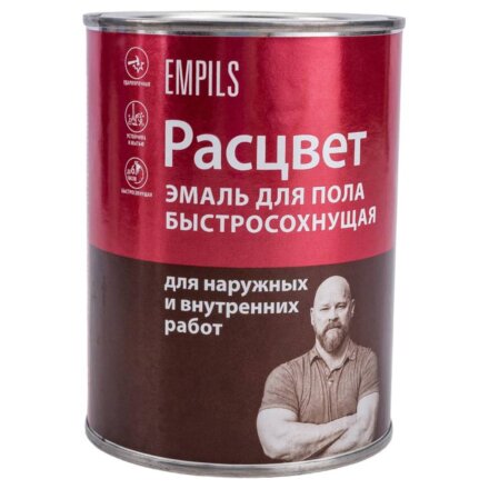 Эмаль Расцвет, для пола, быстросохнущая, алкидно-уретановая, глянцевая, серая, 0.9 кг