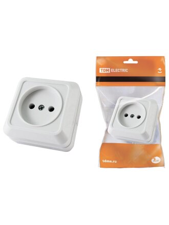 Розетка открытой установки, 1 гнездо, без заземления, 10 А, IP20, белая, TDM Electric, Ладога, SQ1801-0013