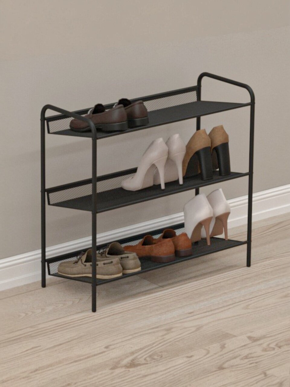 Полка для обуви металл, пластик, 3 секции, 64.5х27х60 см, черная, ЗМИ, Женева 23, ПДО Ж23 Ч