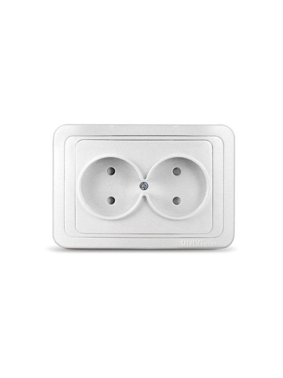Розетка скрытой установки, 2 гнезда, без заземления, 16 А, с защитными шторками, керамика, белая, UNIVersal, Валери, В0102x