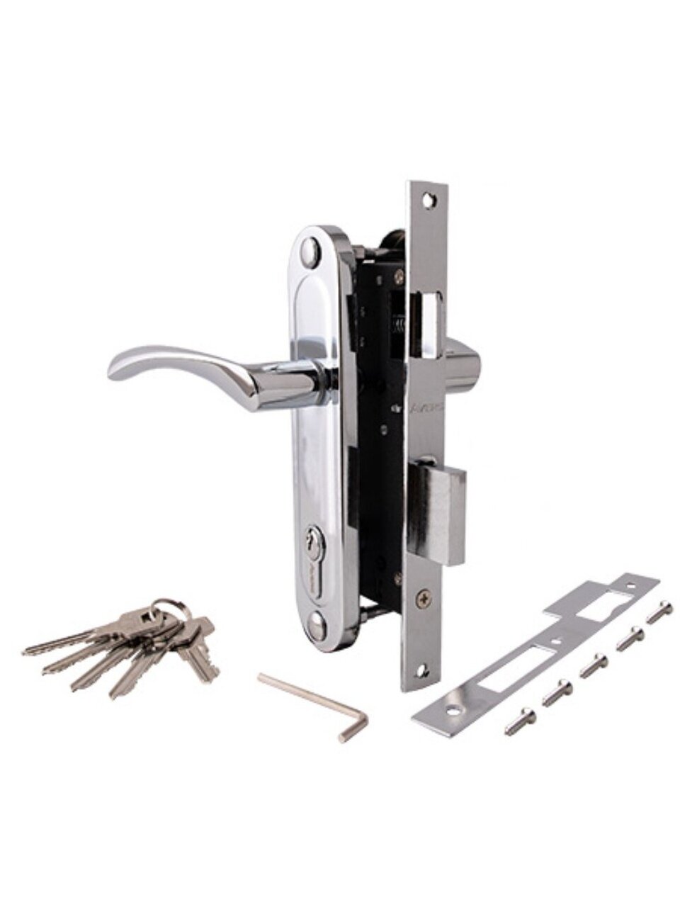 Замок врезной Avers, 1223/60-CR, 28074, ручка в комплекте, цилиндровый, универсальный, хром