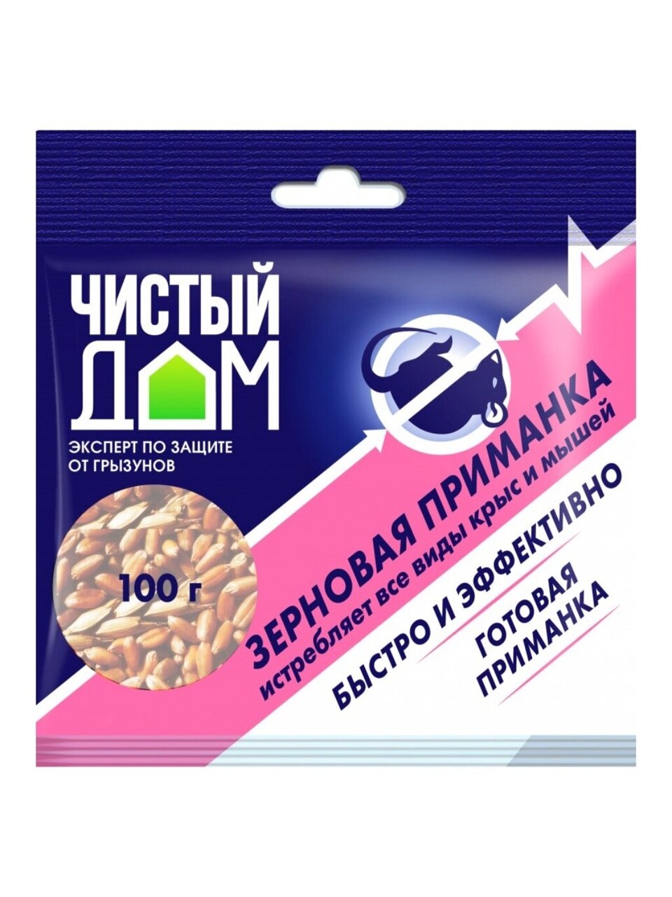 Родентицид Чистый Дом, от крыс и мышей, зерно, 100 г
