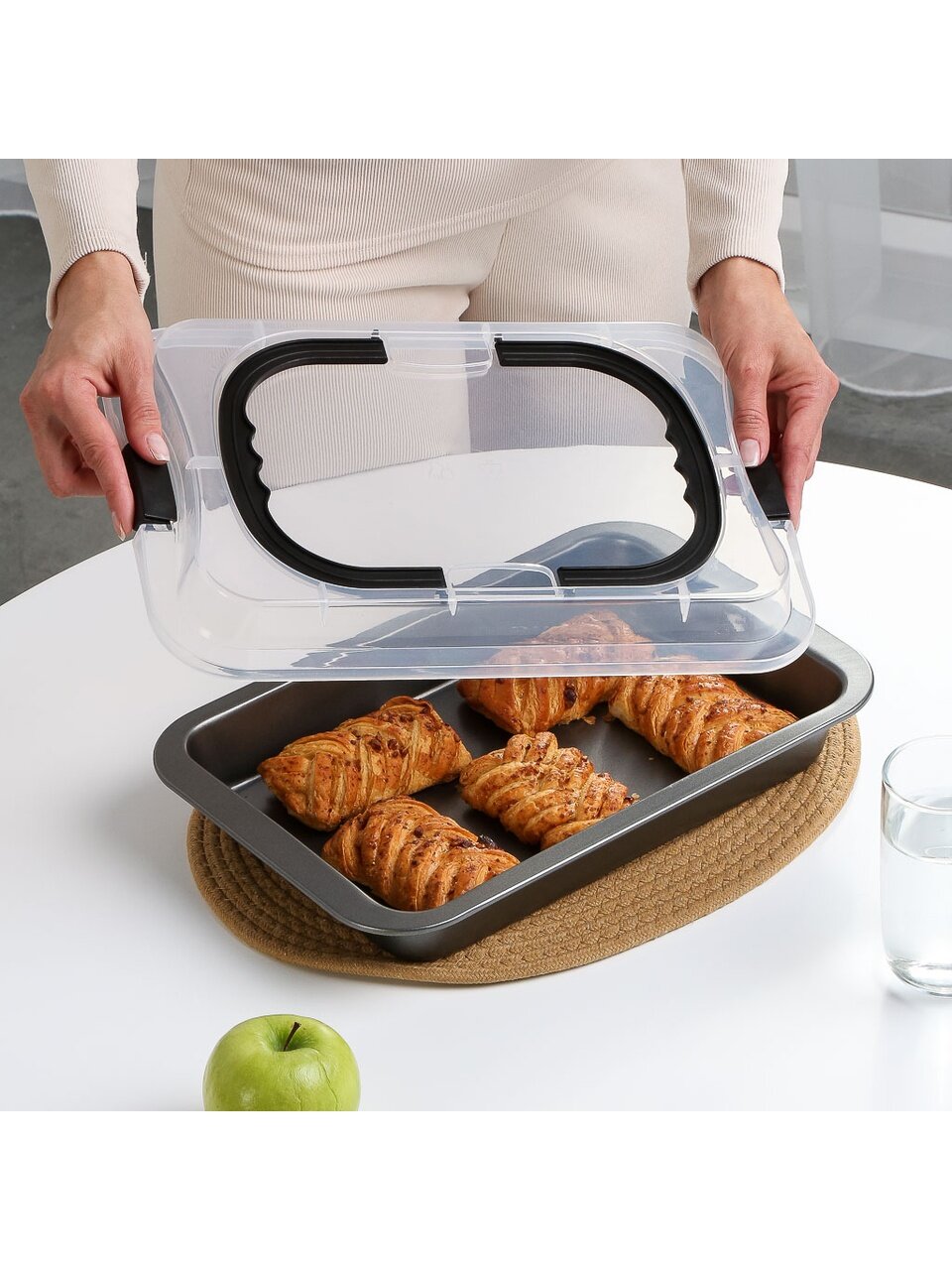 Форма для запекания сталь, 24.7х36.5х4.7 см, антипригарное покрытие, прямоугольная, с пластиковой крышкой, Regent Inox, Linea Easy, 93-CS-EA-2-07