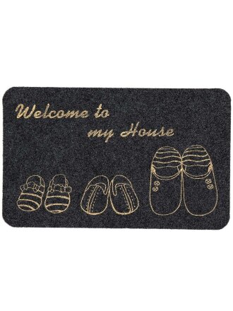 Коврик грязезащитный, 50х80 см, прямоугольный, резина, ковролин, серый, Велюр Тапочки, TCLR/W-202