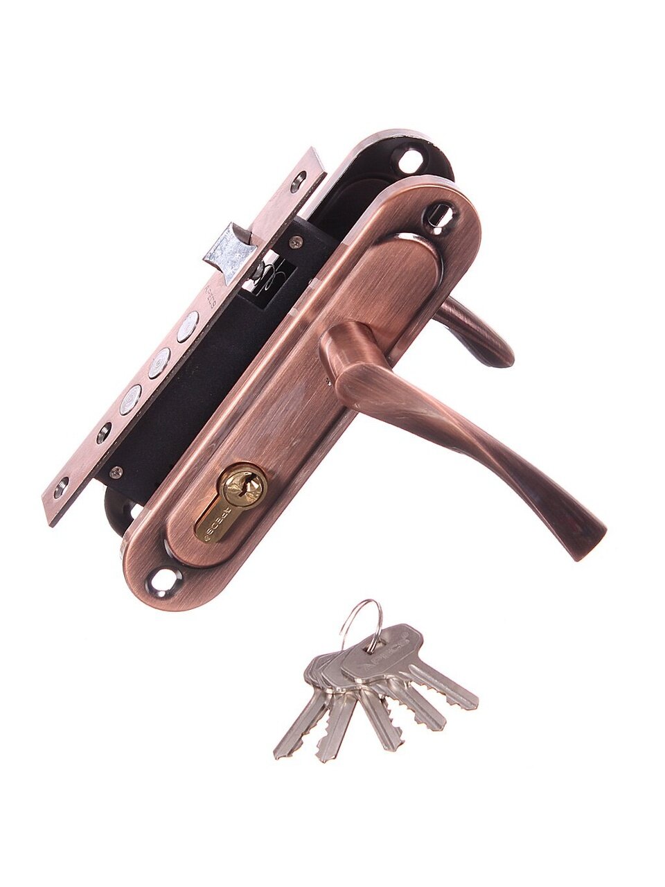 Замок врезной Apecs, 1023/60-АС, 16813, ручка в комплекте, цилиндровый, медный