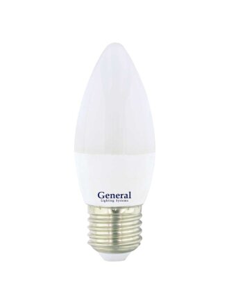 Лампа светодиодная E27, 8 Вт, 230 В, свеча, 6500 К, холодный белый свет, General Lighting Systems, GLDEN-CF, CF, 638700
