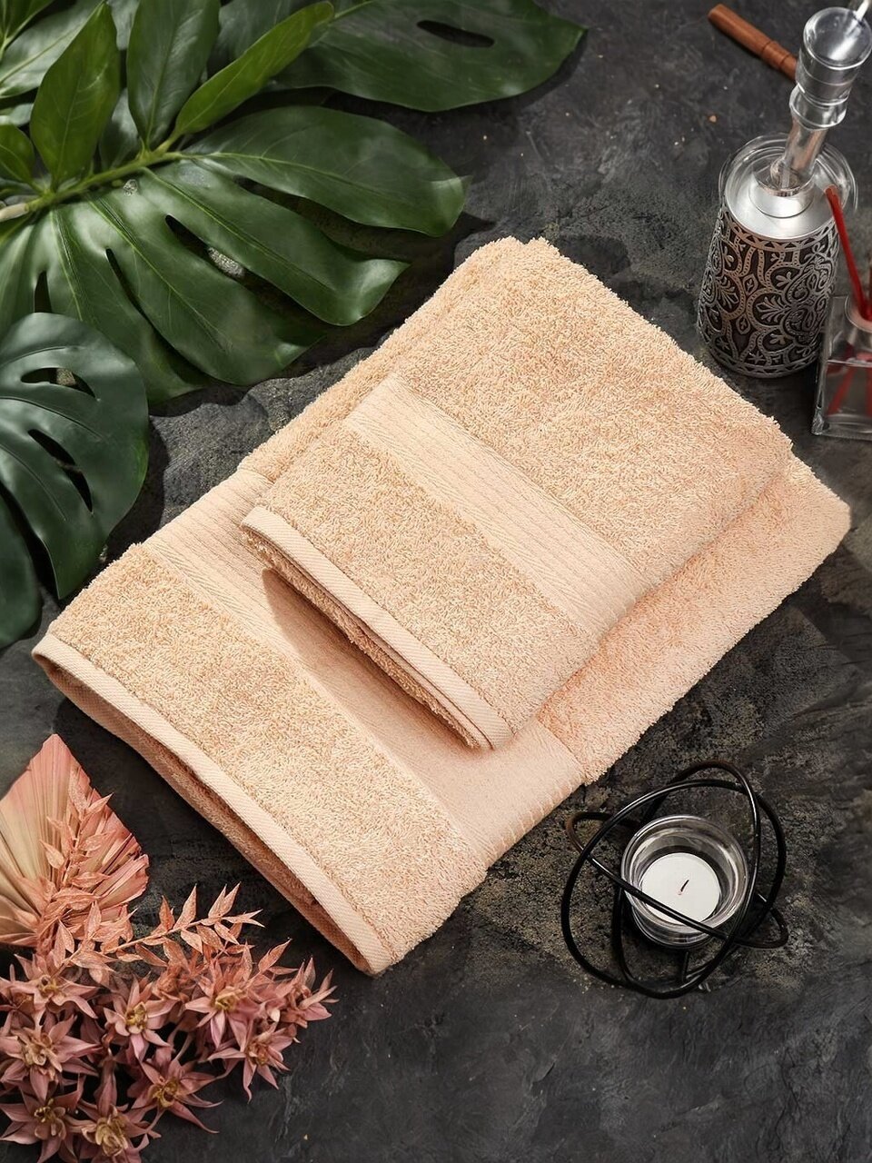 Полотенце банное 70х140 см, 100% хлопок, 375 г/м2, жаккардовый бордюр, Вышневолоцкий текстиль, бежевое, 104, Россия, К1-70140.120.375